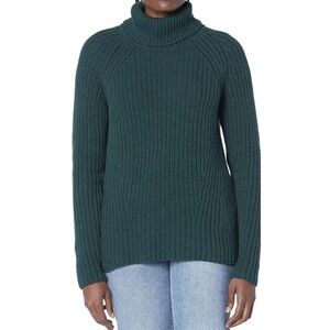 Goodthreads Women's Cotton Shaker Stitch Turtleneck Green Sweater Size S